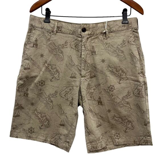 Faherty Mens Chino Shorts All Over Map Print Flat Front Cotton/Spandex NWT Sz 31 - Picture 1 of 7